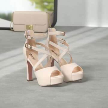 IDIFU Women's IN5 Charcy Crisscross Strappy Platform High Chunky Heels Peep Toe Pump Party Heeled Sa...