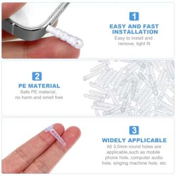 Plugs - 100 Pcs Cell Phone Dust Plug Charm with Headphone Covers Dust Protector Cap Compatible for 3.5mm Earphone (Transparent)