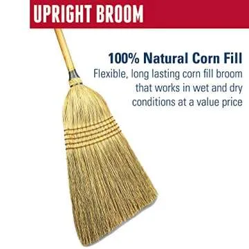 Weiler 95033 Heavy-Duty Corn Broom with Wooden Handle, 5 Sews, 100% Natural Corn Fill for Indoor or Outdoor Sweeping
