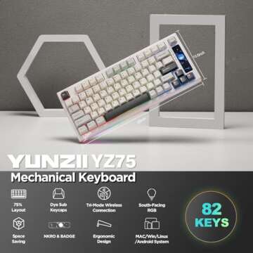 YUNZII YZ75 75% Hot Swappable Wireless Gaming Mechanical Keyboard, RGB Backlights, BT5.0/2.4G/USB-C,...