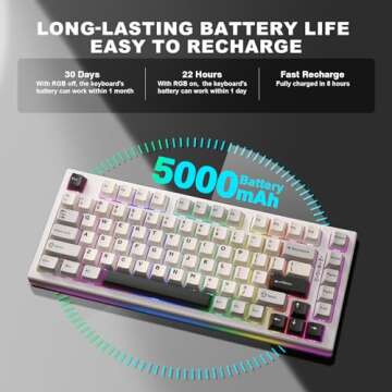 YUNZII YZ75 75% Hot Swappable Wireless Gaming Mechanical Keyboard, RGB Backlights, BT5.0/2.4G/USB-C, Dye Sub PBT Keycaps for Linux/Win/Mac(Gateron G Pro Yellow, White)