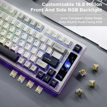 YUNZII YZ75 75% Hot Swappable Wireless Gaming Mechanical Keyboard, RGB Backlights, BT5.0/2.4G/USB-C, Dye Sub PBT Keycaps for Linux/Win/Mac(Gateron G Pro Yellow, White)
