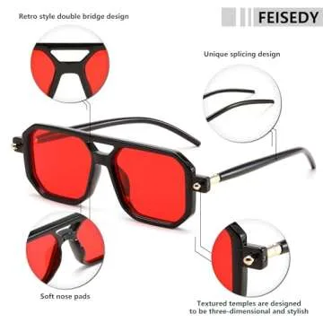 FEISEDY Vintage Square 70s Flat Aviator Sunglasses Women Men Classic Retro Stylish Frame UV400 Sunglasses B2622