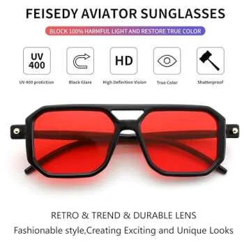 FEISEDY Vintage Square 70s Flat Aviator Sunglasses Women Men Classic Retro Stylish Frame UV400 Sunglasses B2622
