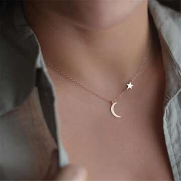 Jovono Boho Necklaces Crescent Moon Pendant Necklace Chain Star Necklace Chain Jewelry for Women(Gold)