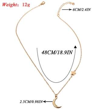 Jovono Boho Necklaces Crescent Moon Pendant Necklace Chain Star Necklace Chain Jewelry for Women(Gold)