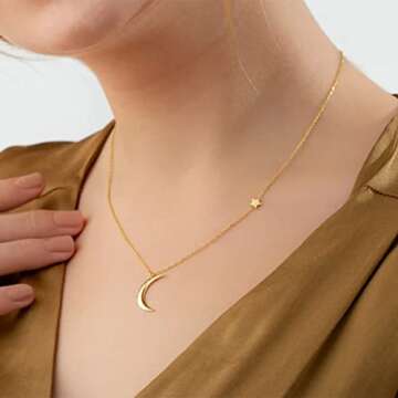 Jovono Boho Necklaces Crescent Moon Pendant Necklace Chain Star Necklace Chain Jewelry for Women(Gold)