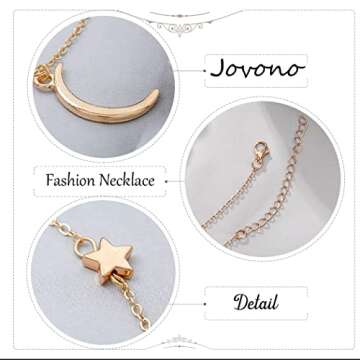 Jovono Boho Necklaces Crescent Moon Pendant Necklace Chain Star Necklace Chain Jewelry for Women(Gold)