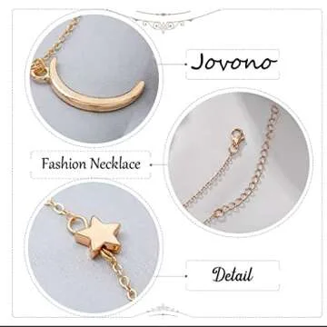 Jovono Boho Necklaces Crescent Moon Pendant Necklace Chain Star Necklace Chain Jewelry for Women(Gold)
