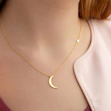 Jovono Boho Necklaces Crescent Moon Pendant Necklace Chain Star Necklace Chain Jewelry for Women(Gold)