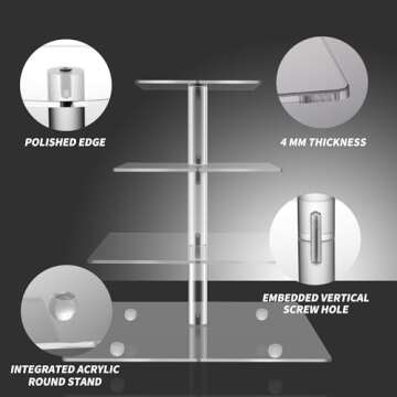 Clay Tonic 4 Tiered Square Acrylic Glass Premium Cupcake Holder-Cake Stand-Cupcake Stand-Dessert Sta...
