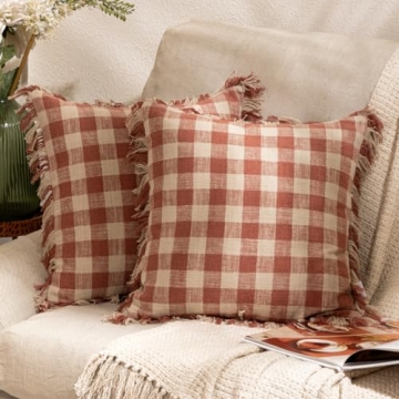 Gingham Fringe Pillow Covers - Stylish 18x18 Inch Set of 2