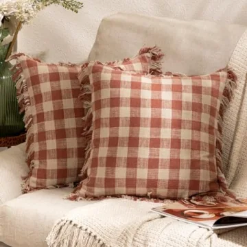 Gingham Fringe Pillow Covers - Stylish 18x18 Inch Set of 2