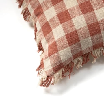 Gingham Fringe Pillow Covers - Stylish 18x18 Inch Set of 2