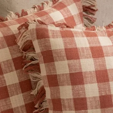 Gingham Fringe Pillow Covers - Stylish 18x18 Inch Set of 2