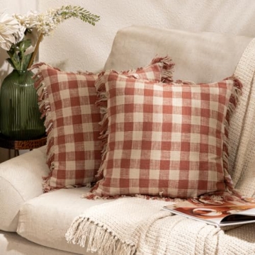 Gingham Fringe Pillow Covers - Stylish 18x18 Inch Set of 2