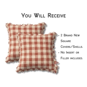 Gingham Fringe Pillow Covers - Stylish 18x18 Inch Set of 2