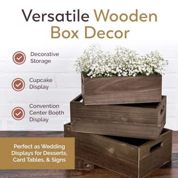 Steezu Nesting Wood Storage Boxes, Burnt Umber Stained Wooden Crate, Use as a Decorative Box, Rustic Decor Piece, Kitchen Storage and More, Wooden Box Set of 3