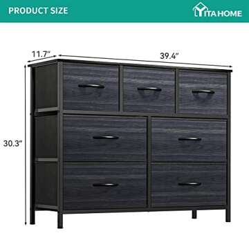 YITAHOME 7-Drawer Fabric Dresser, Furniture Storage Tower Cabinet, Organizer for Bedroom, Living Room, Hallway, Closet, Sturdy Steel Frame, Wooden Top, Easy-to-Pull Fabric Bins(Black Grey)