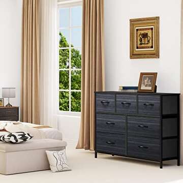 YITAHOME 7-Drawer Fabric Dresser, Furniture Storage Tower Cabinet, Organizer for Bedroom, Living Room, Hallway, Closet, Sturdy Steel Frame, Wooden Top, Easy-to-Pull Fabric Bins(Black Grey)