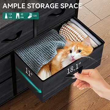 YITAHOME 7-Drawer Fabric Dresser, Furniture Storage Tower Cabinet, Organizer for Bedroom, Living Room, Hallway, Closet, Sturdy Steel Frame, Wooden Top, Easy-to-Pull Fabric Bins(Black Grey)