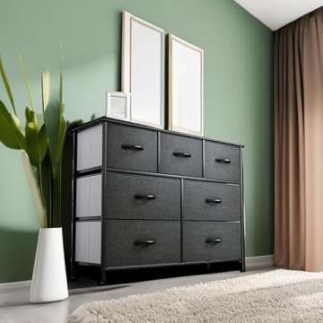 YITAHOME 7-Drawer Fabric Dresser, Furniture Storage Tower Cabinet, Organizer for Bedroom, Living Room, Hallway, Closet, Sturdy Steel Frame, Wooden Top, Easy-to-Pull Fabric Bins(Black Grey)