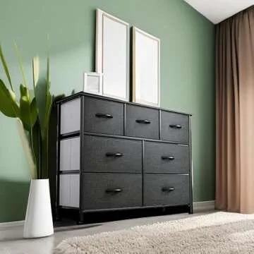 YITAHOME 7-Drawer Fabric Dresser, Furniture Storage Tower Cabinet, Organizer for Bedroom, Living Room, Hallway, Closet, Sturdy Steel Frame, Wooden Top, Easy-to-Pull Fabric Bins(Black Grey)