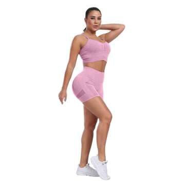 CHRLEISURE Women's 4 Packs Workout Gym Shorts, High Waisted Butt Lifting Scrunch Butt Seamless Booty Shorts(Black,DGray,Pink,Blue,M)