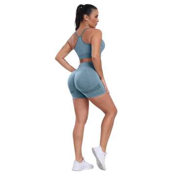 CHRLEISURE Women's 4 Packs Workout Gym Shorts, High Waisted Butt Lifting Scrunch Butt Seamless Booty Shorts(Black,DGray,Pink,Blue,M)