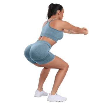 CHRLEISURE Women's 4 Packs Workout Gym Shorts, High Waisted Butt Lifting Scrunch Butt Seamless Booty Shorts(Black,DGray,Pink,Blue,M)