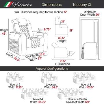 Valencia Tuscany XL Home Theater Seating | Premium Top Grain Italian Nappa 11000 Leather, Power Head...