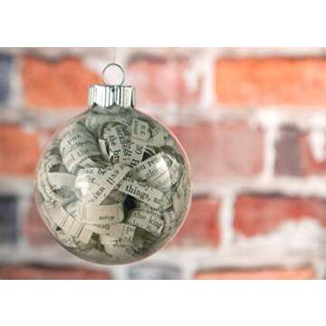 Antique Bible Christmas Ornament for Christians - 2.62 inch Glass Ornament Fully Filled with 1/4 inch Hand-curled Strips from Rescued Bible