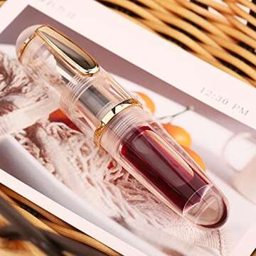 Majohn Q1 Fountain Pen Bent Nib Fude Pen, Little Fat Man Transparent Eyedropper Filling Pocket Pen Large Capacity