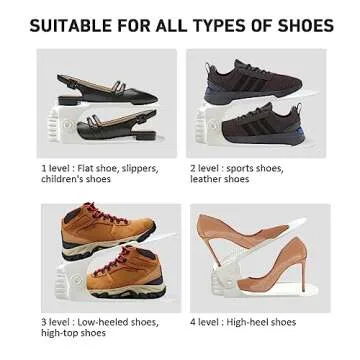 Shoe Slots Organizer 20 Pack - Shoe Stackers for a Pair Of Shoes, Shoe Storage Shoe Space Savers 50%, 4 Levels Adjustable Shoe Rack, Shoe Riser for Closet, Shoe Slot Organizer for Closet, White