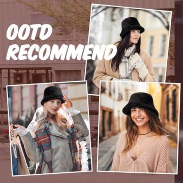 HONGTEYA Winter Bucket Hat Fluffy Faux Fur Fisherman Cap for Women Men Solid Color Style (Faux Fur, ...
