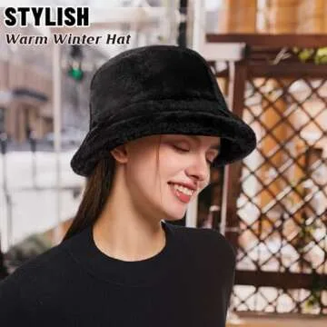 HONGTEYA Winter Bucket Hat Unisex Fluffy Faux Fur