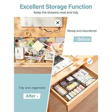 Kootek 16 Pcs Drawer Organizer Set, 5-Size Bathroom Vanity Trays Makeup Desk Dividers Versatile Storage Bins Clear Plastic Container for Dresser, Bedroom, Kitchen, Office