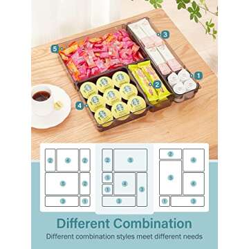 Kootek 16 Pcs Drawer Organizer Set, 5-Size Bathroom Vanity Trays Makeup Desk Dividers Versatile Storage Bins Clear Plastic Container for Dresser, Bedroom, Kitchen, Office