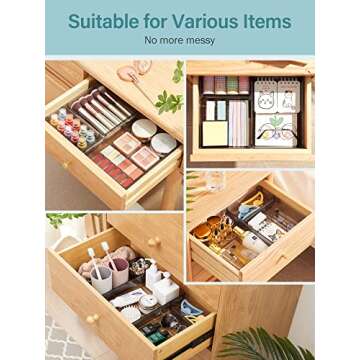 Kootek 16 Pcs Drawer Organizer Set, 5-Size Bathroom Vanity Trays Makeup Desk Dividers Versatile Storage Bins Clear Plastic Container for Dresser, Bedroom, Kitchen, Office