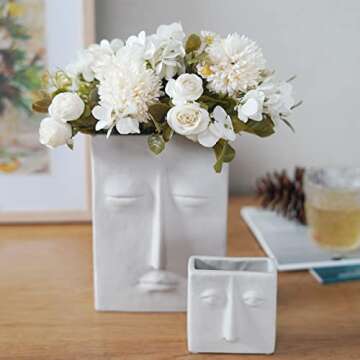 Peauley Artificial Flowers Waterproof Fake Roses Silk Hydrangea Bouquet Decor Plastic Realistic Flower Arrangements Wedding Decoration Table Centerpieces 2 Packs (White)