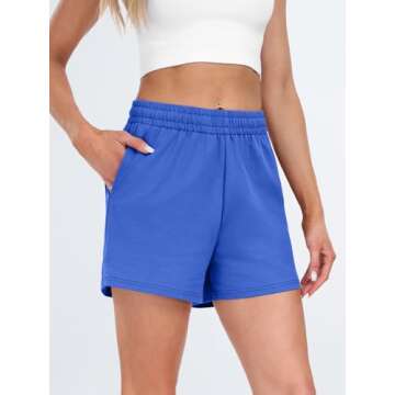 AUTOMET Womens Sweat Shorts Casual Summer Drawstring Comfy Elastic High Waist Running Clothes with Pockets Blue M