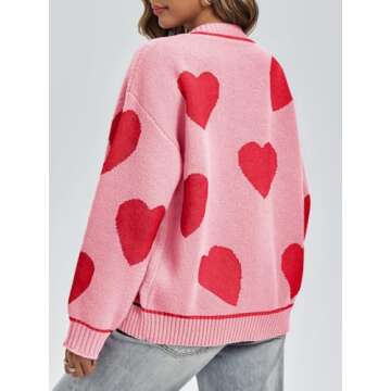 Saodimallsu Womens Cute Heart Cardigan Sweaters Valentines Day Chunky Knit Button Crewneck Long Sleeve Sweater Coat Pink