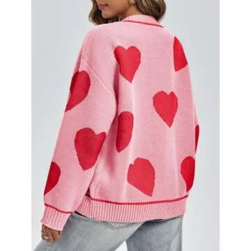 Saodimallsu Womens Cute Heart Cardigan Sweaters Valentines Day Chunky Knit Button Crewneck Long Sleeve Sweater Coat Pink