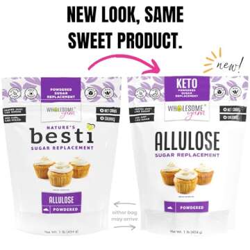 Wholesome Yum Powdered Allulose Sweetener - Natural Powdered Sugar Substitute - Keto, Non GMO, Zero Carb, 0 Calorie, Sugar Free, No Aftertaste Tummy Friendly - Confectioners Sugar Replacement (1 lb)
