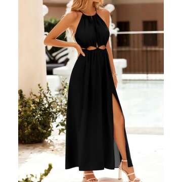 BTFBM Women Halter Summer Dresses 2025 Sleeveless Cutout Backless Slit Boho Party Cocktail Casual Maxi Beach Sun Dress