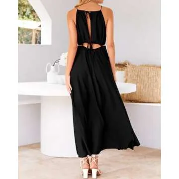 BTFBM Women Halter Summer Dresses 2025 Sleeveless Cutout Backless Slit Boho Party Cocktail Casual Maxi Beach Sun Dress