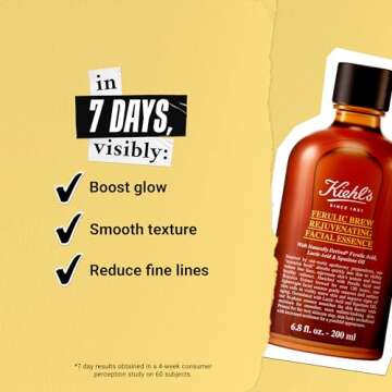 Kiehl's Ferulic Brew Antioxidant Facial Treatment with Lactic Acid, Face Toner for Dull Skin, Boosts Glow, Smooths Skin Texture, Reduces Fine Lines, with Squalane & AHAs - 6.8 fl oz