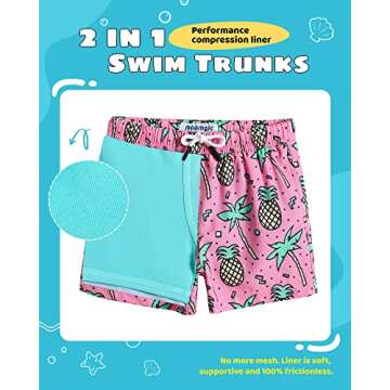maamgic Boys Swim Trunks with Compression Liner - Quick Dry Beach Shorts