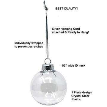 Creative Hobbies® - Bulk Value Pack of 25 pcs - 67mm (2-5/8 Inch) Round Clear Plastic Ball Ornaments - Great for Crafting DIY Christmas Ornaments