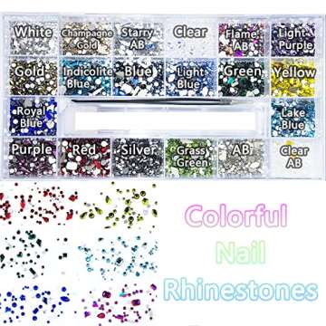 8200 Pcs AB Red Blue Green Champagne Gold Black Yellow Nail Rhinestones Mixed Colored Multi Shaped Sized Nail Beads Glass Gems Stones Rhinestones for Nail DIY Crafts Jewelry